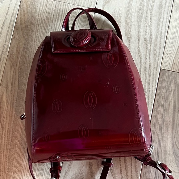 Cartier Rusac Happy Birthday Gold Metal Bordeaux Patent Leather Backpack main image 9